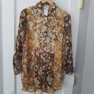 Anthropologie Fig and Flower Long Sleeve Bolutton Up Floral Shirt Top Sz S